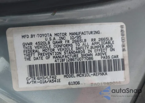 1996 Toyota Avalon Xl/Xls из США, поврежденный, VIN 4T1BF12B6TU077086